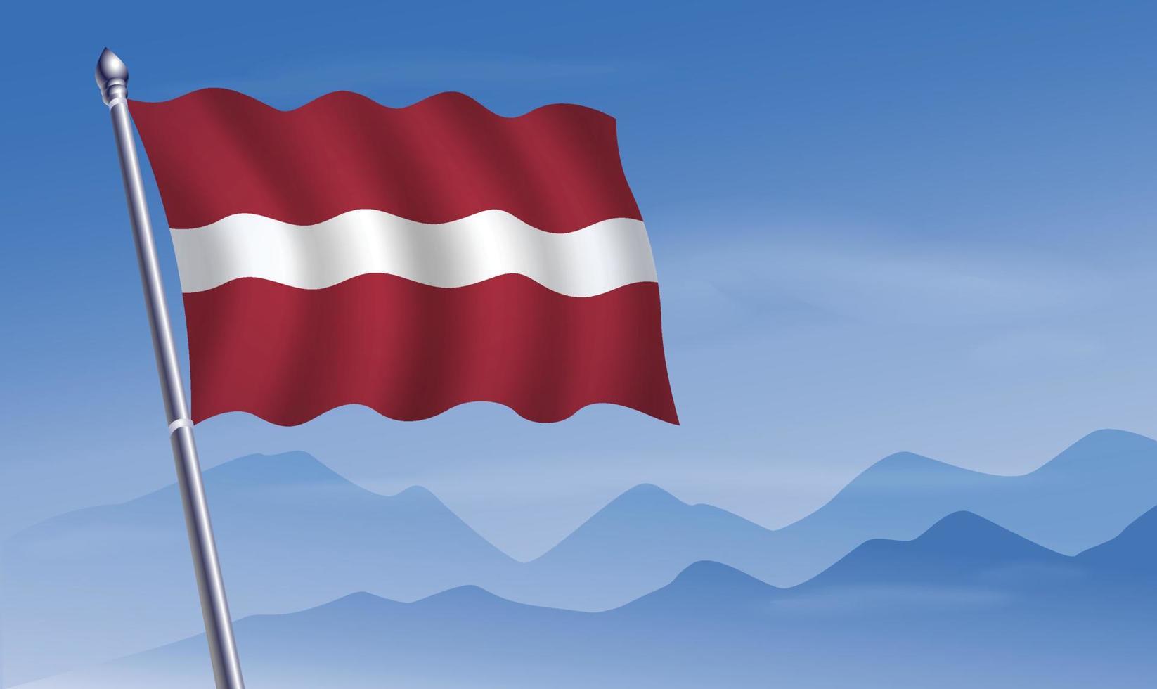 Letland vlag met achtergrond van bergen en lucht vector