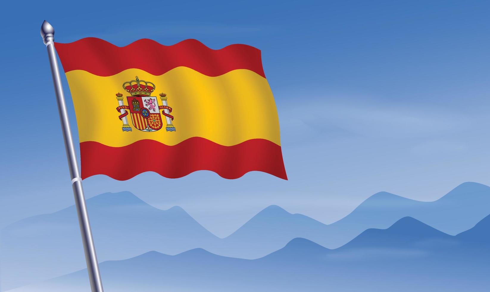 Spanje vlag met achtergrond van bergen en lucht vector