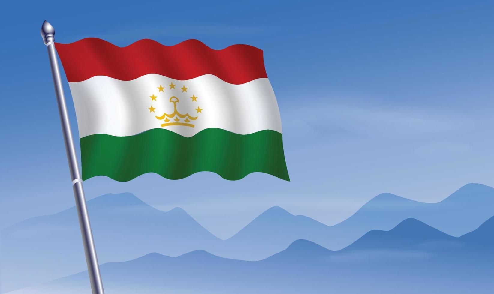 Tadzjikistan vlag met achtergrond van bergen en lucht vector