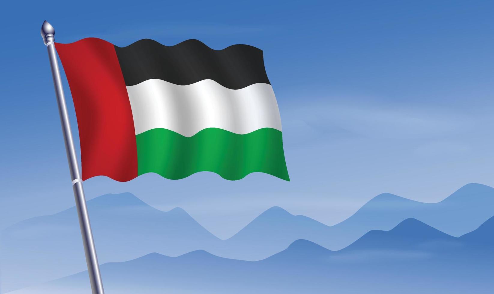 Verenigde Arabisch emiraten vlag met achtergrond van bergen en lucht vector