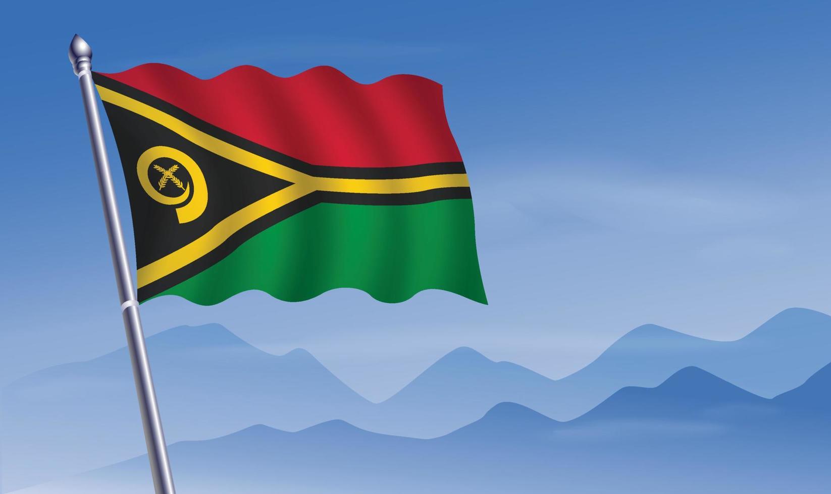 vanuatu vlag met achtergrond van bergen en lucht vector