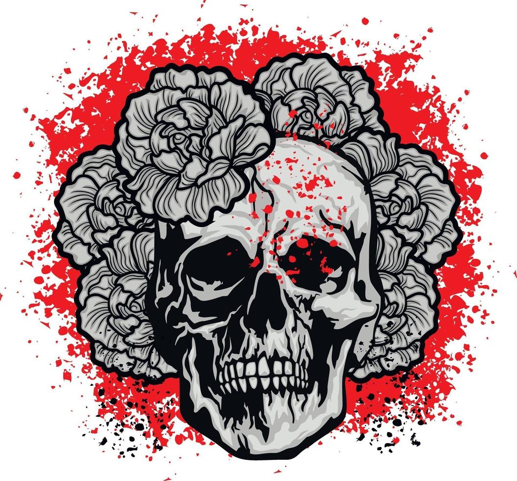 gotisch bord met schedel en bloemen, grunge vintage ontwerpt-shirts vector