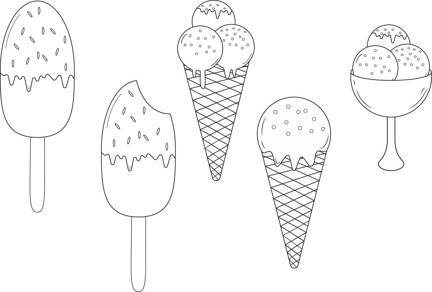 hand- getrokken reeks van ijs room tekening. zoet desserts. Eskimo, wafel con e schetsen stijl vector illustratie geïsoleerd Aan wit achtergrond voor cafe of restaurant menu.