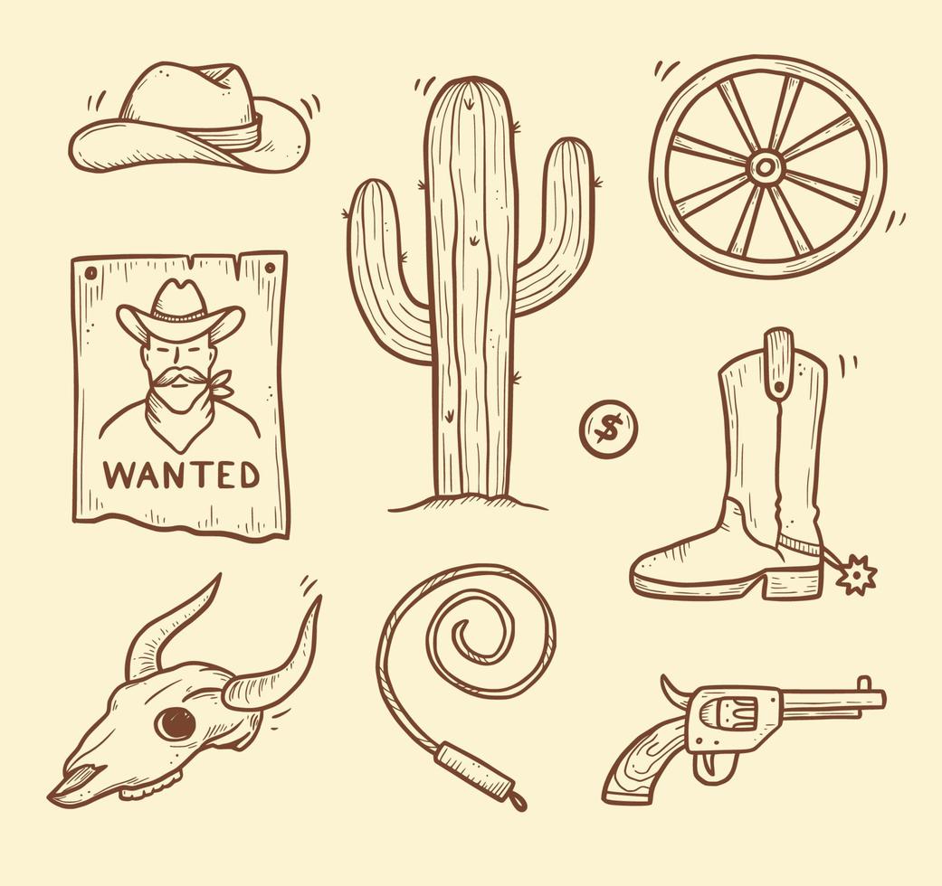 cowboy western tekening set. hand- getrokken vector