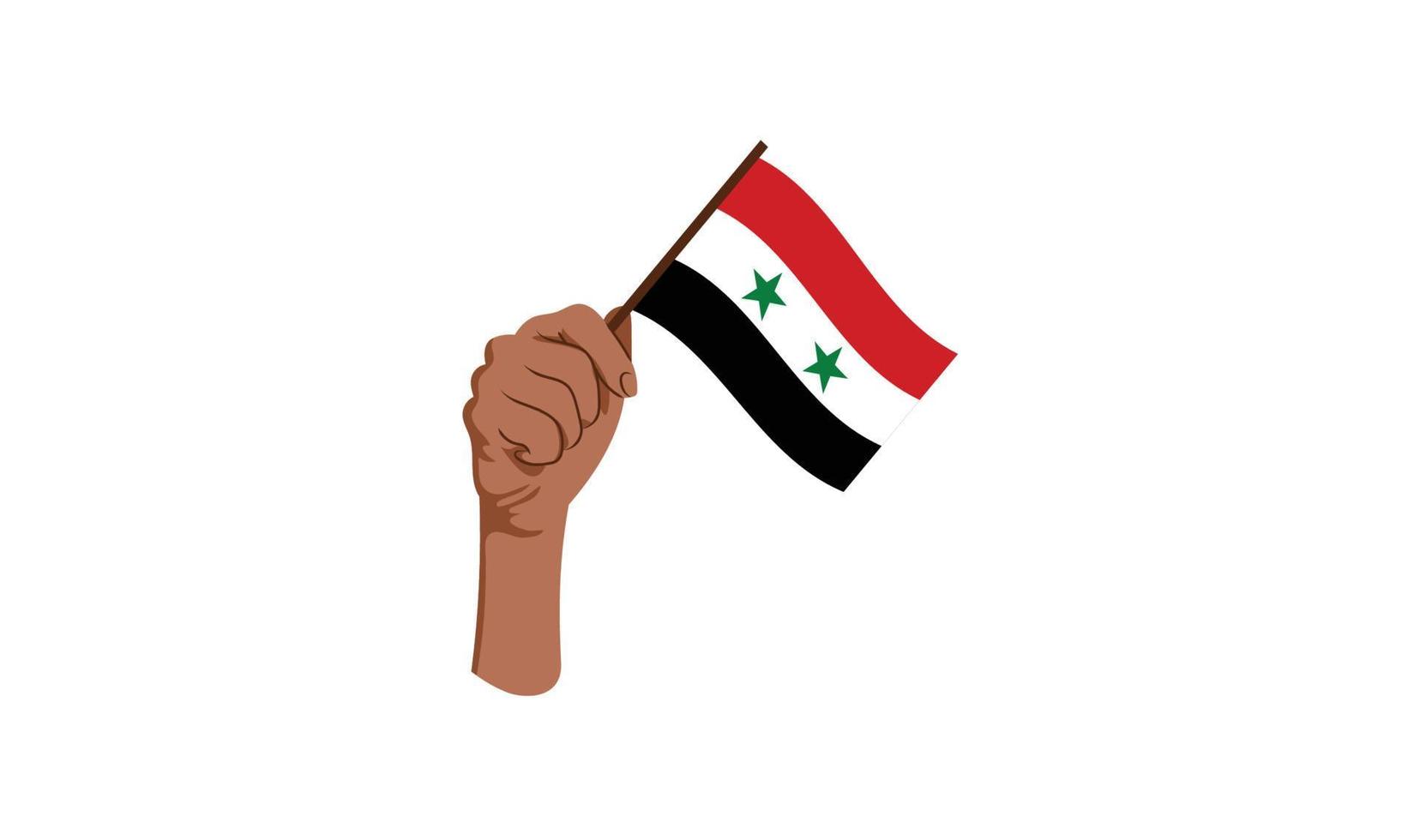 hand- Holding een vlag van Syrië vector