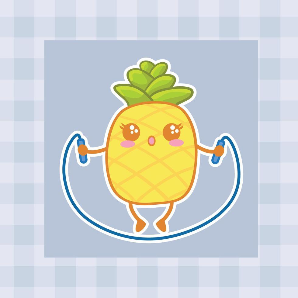 schattig tekenfilm ananas hand- getrokken kawaii tekening illustratie ontwerpen vector