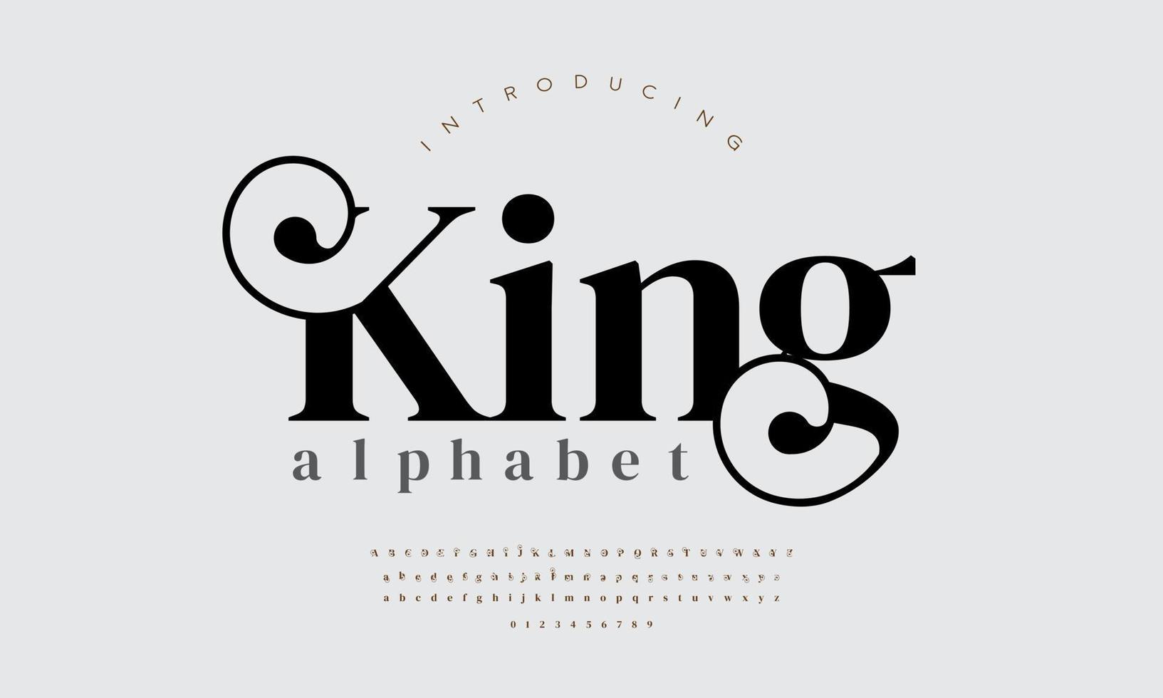 koning mode doopvont alfabet. minimaal modern stedelijk fonts voor logo, merk enz. typografie lettertype hoofdletters kleine letters en nummer. vector illustratie