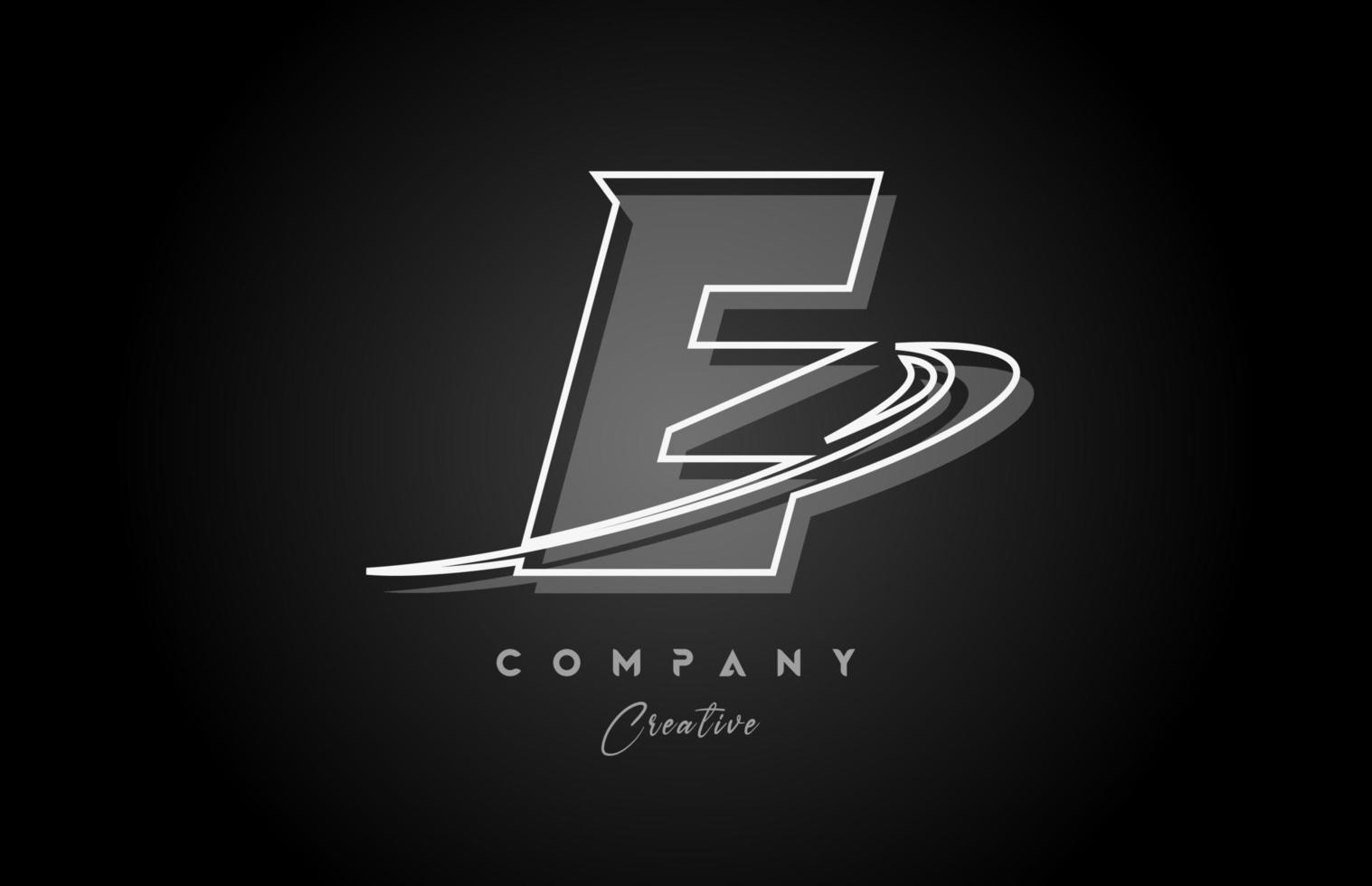 zwart en wit e lijn alfabet brief logo icoon ontwerp met swoosh en schaduw. creatief sjabloon voor bedrijf en bedrijf vector