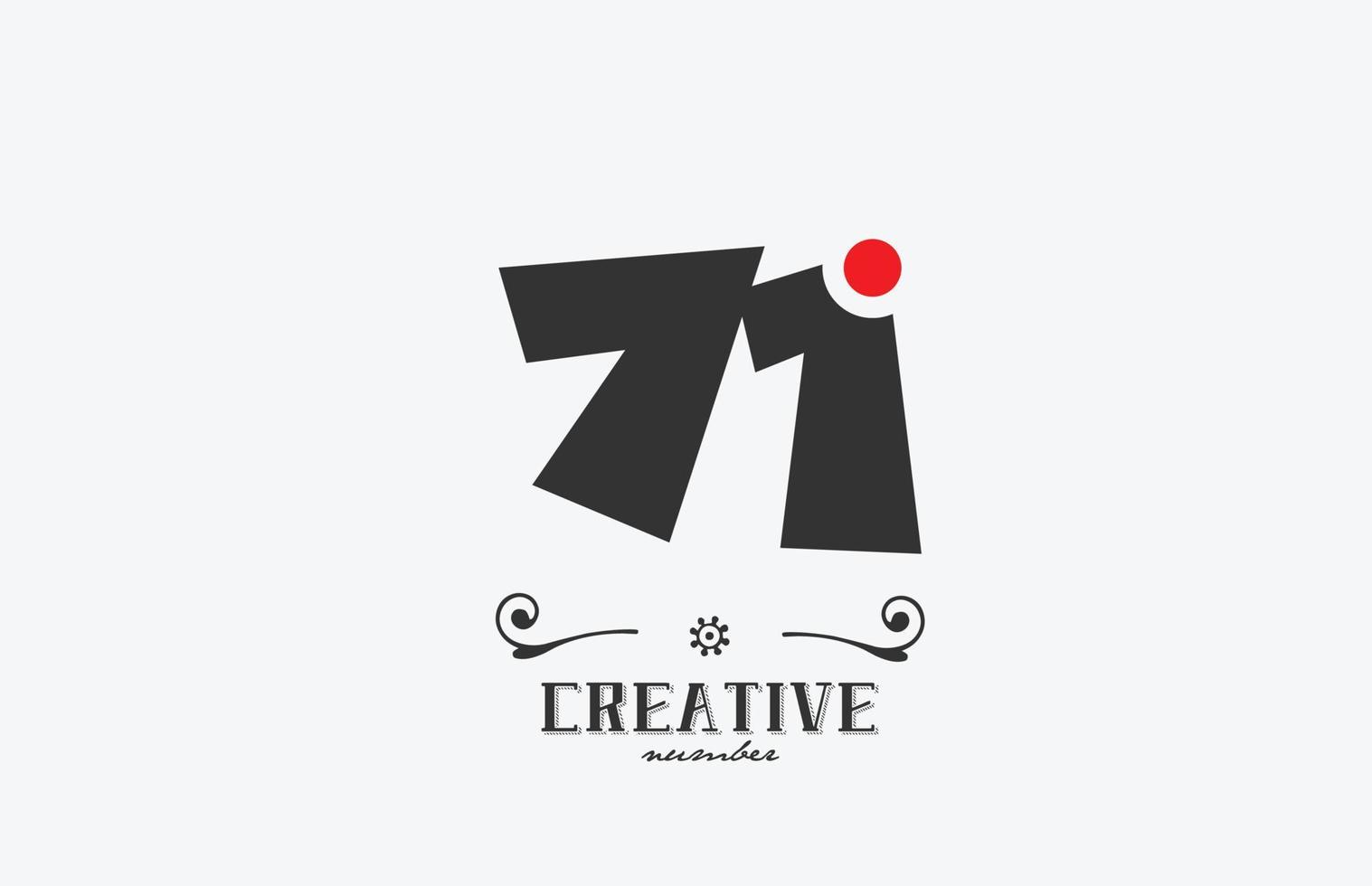 grijs 71 aantal logo icoon ontwerp met rood punt. creatief sjabloon voor bedrijf en bedrijf vector