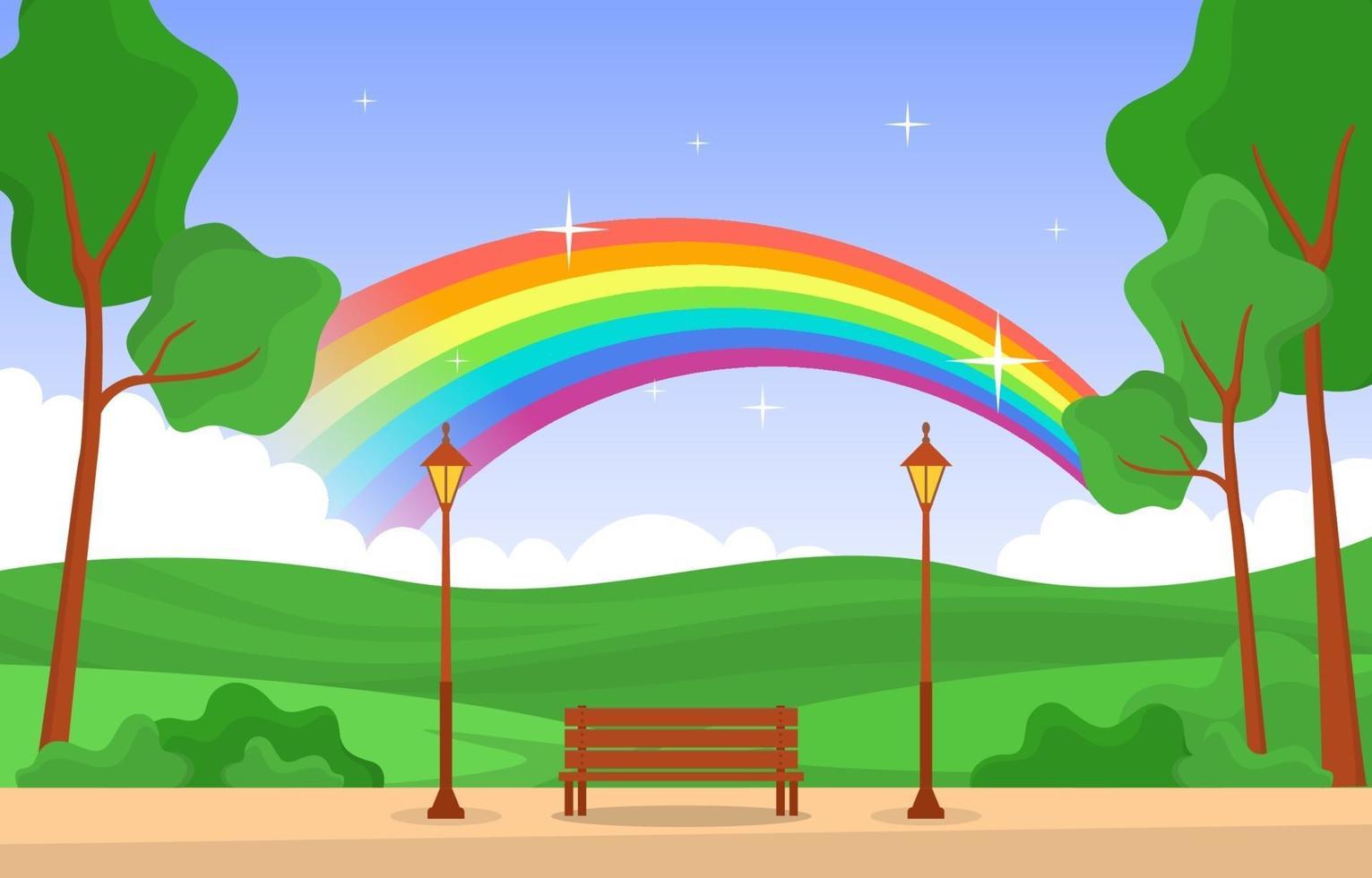 mooie regenboog in park zomer natuur landschap illustratie vector