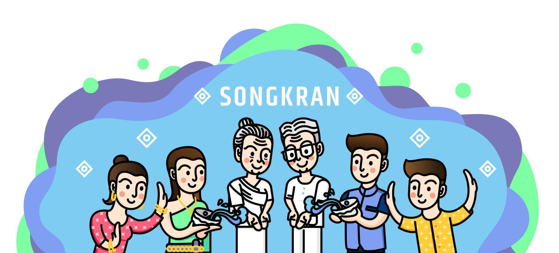 songkran Thailand water festival en traditioneel gieter illustratie vector