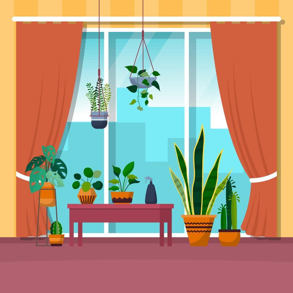 tropische kamerplant groene decoratieve plant venster huis illustratie vector