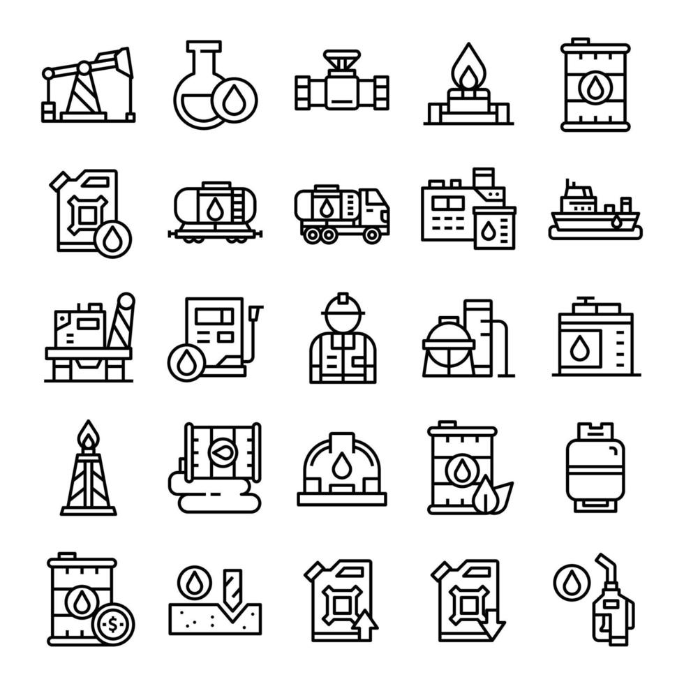 set van olie-industrie iconen met lijn kunststijl vector