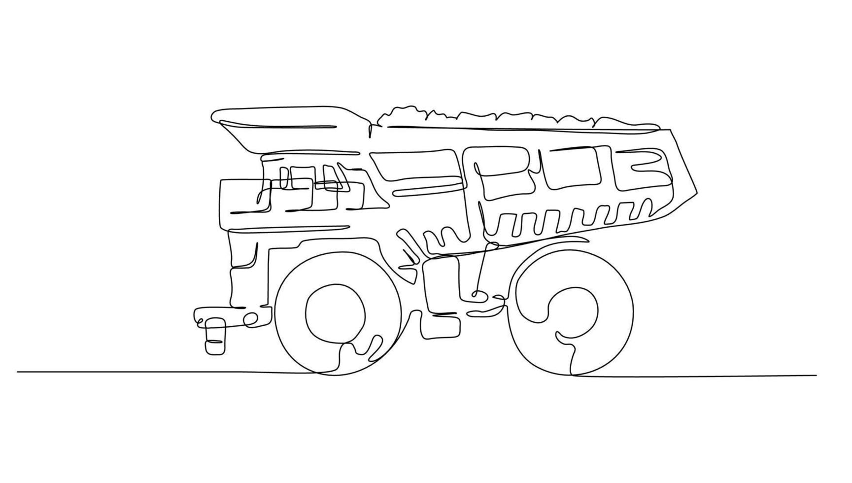 doorlopend lijn kunst of een lijn tekening van dump vrachtauto voor vector illustratie, bedrijf vervoer. zwaar uitrusting voertuig bouw concept. grafisch ontwerp modern doorlopend lijn tekening