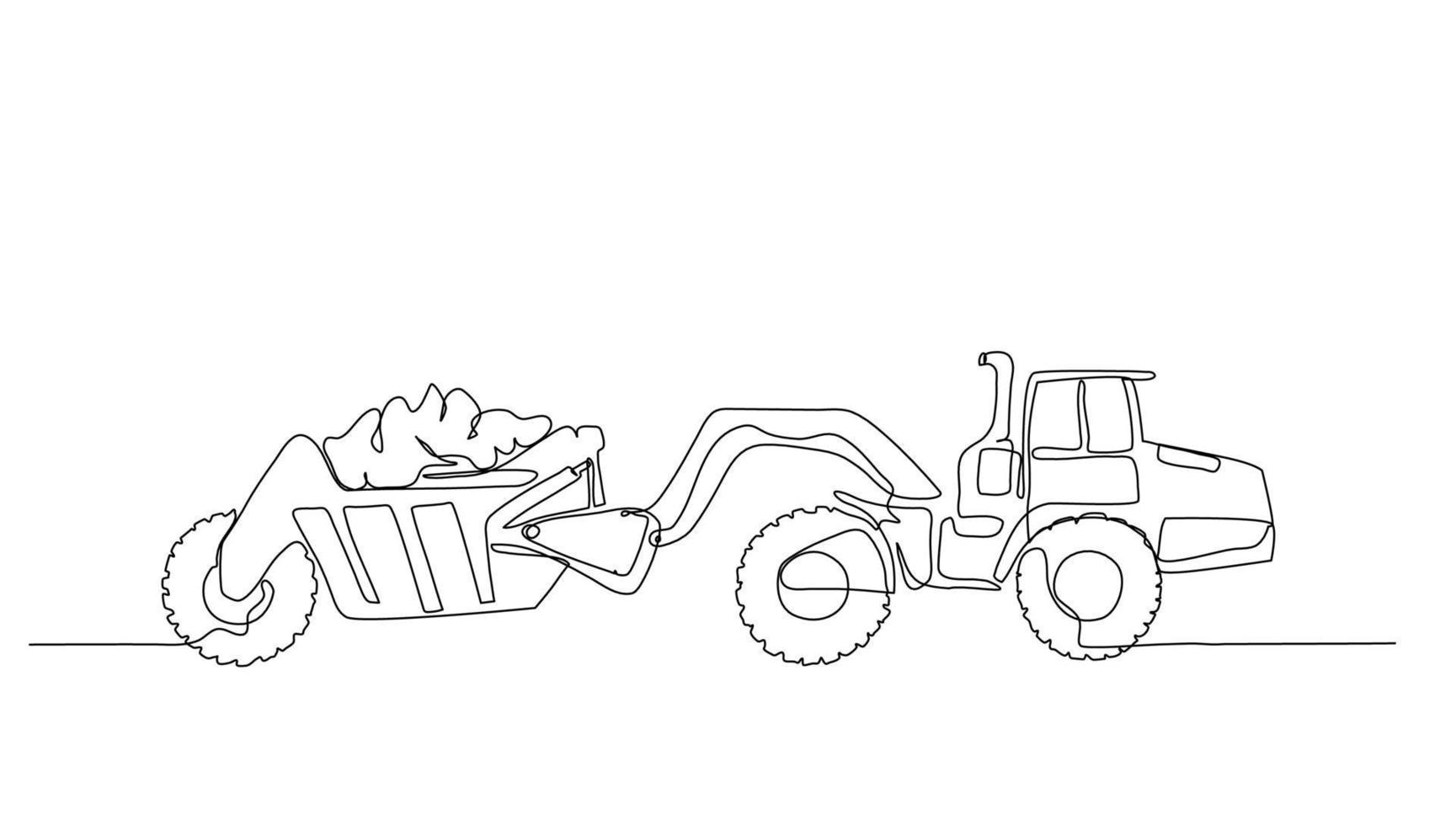 doorlopend lijn kunst of een lijn tekening van schrapers voor vector illustratie, bedrijf vervoer. zwaar uitrusting voertuig bouw concept. grafisch ontwerp modern doorlopend lijn tekening
