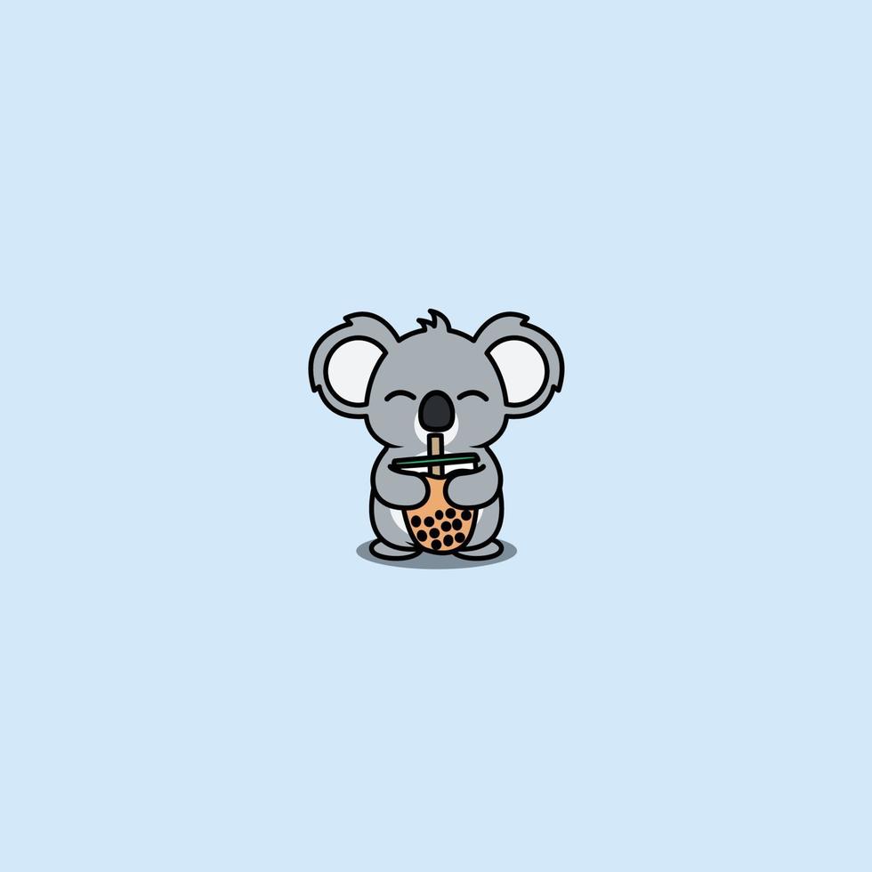 schattige koala houdt van bubble tea tekenfilm, vectorillustratie vector