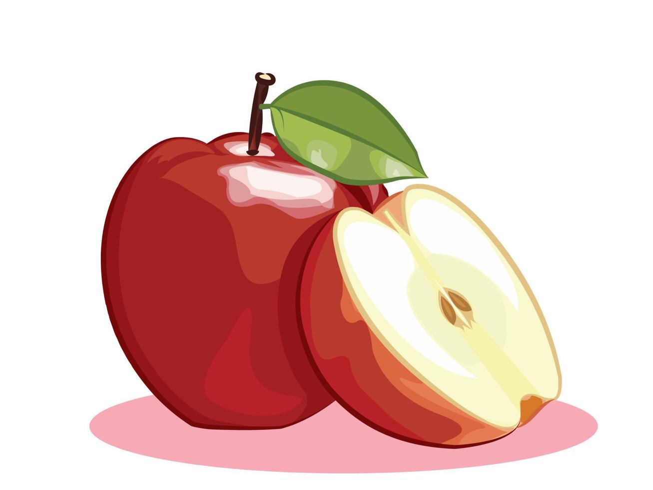 rijp rood appel fruit met appel voor de helft en groen appel blad geïsoleerd Aan wit achtergrond illustrator. vector