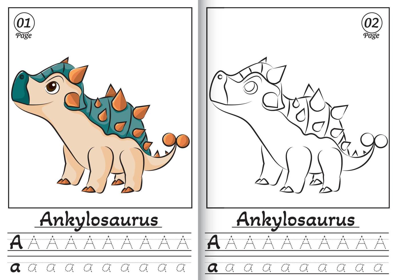 ankylosaurus alfabet abc kleur bladzijde a. traceren allemaal brieven van Engels alfabet vector