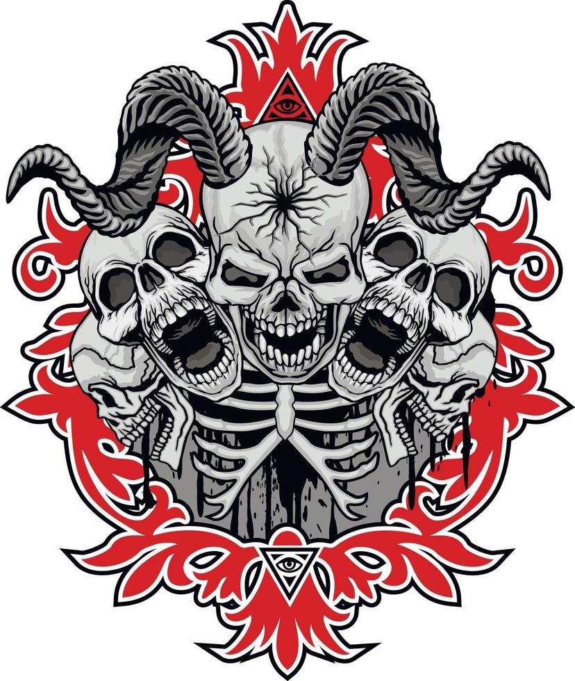 gotisch bord met gehoornde schedel, grunge vintage ontwerpt-shirts vector