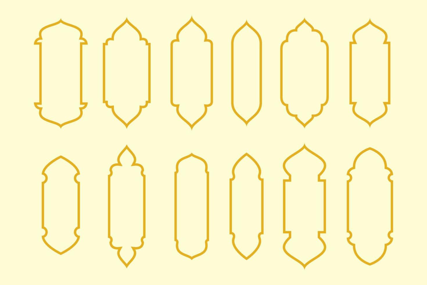 verzameling van gemakkelijk ontwerpen van ramen, moskee deuren en Islamitisch themed bogen in goud kleur. eid mubarak en Ramadan reeks vector illustraties eps10