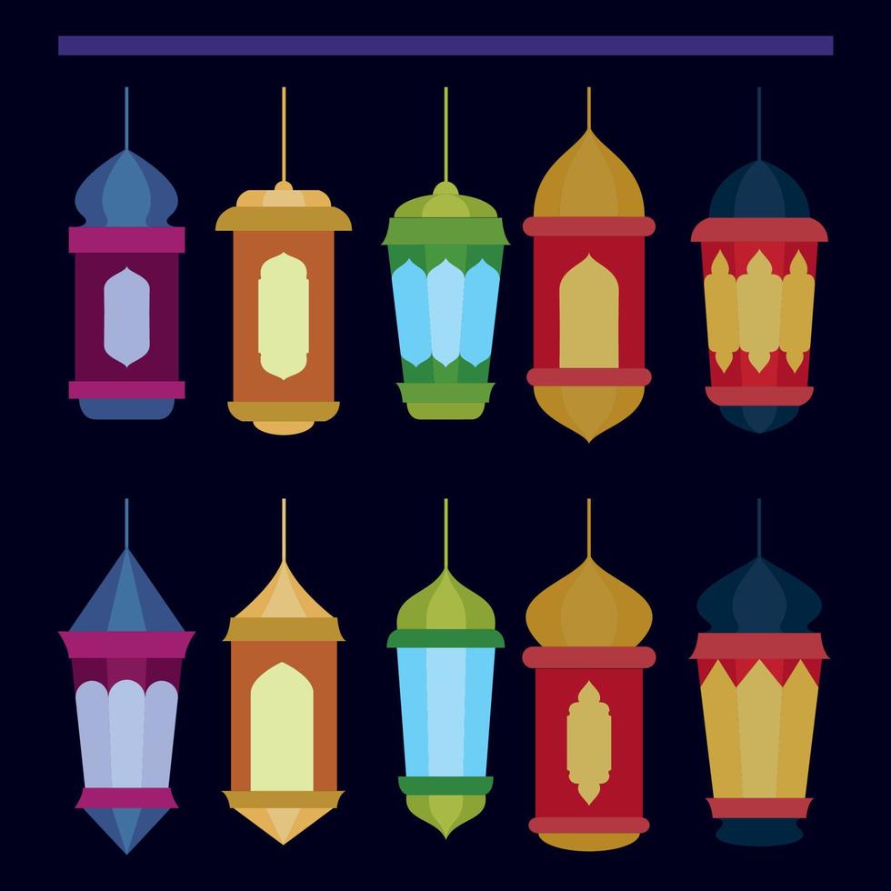 reeks lamp lantaarn gemakkelijk vlak ontwerp ornament vector illustraties eps10