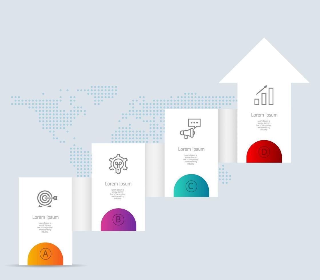 abstracte horizontale tijdlijn infographics 4 stappen met wereldkaart voor zaken en presentatie vector