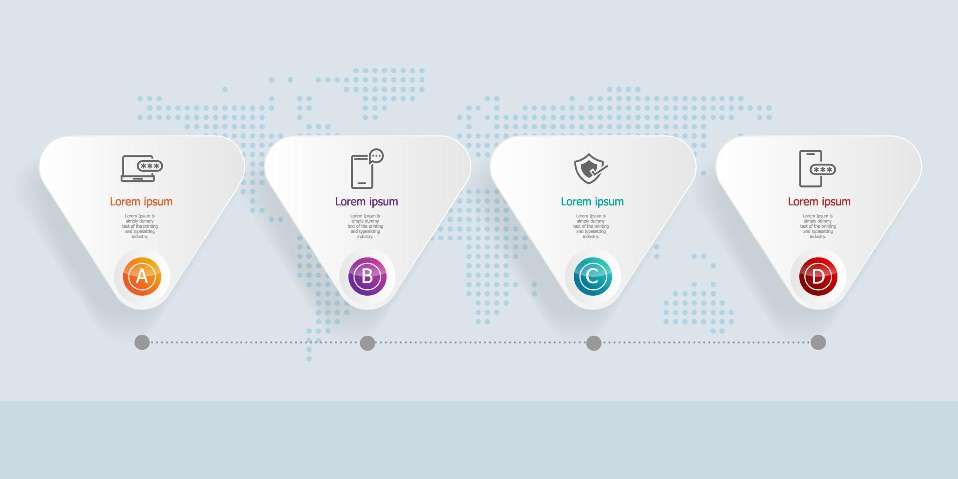 abstracte horizontale tijdlijn infographics 4 stappen met wereldkaart voor zaken en presentatie vector