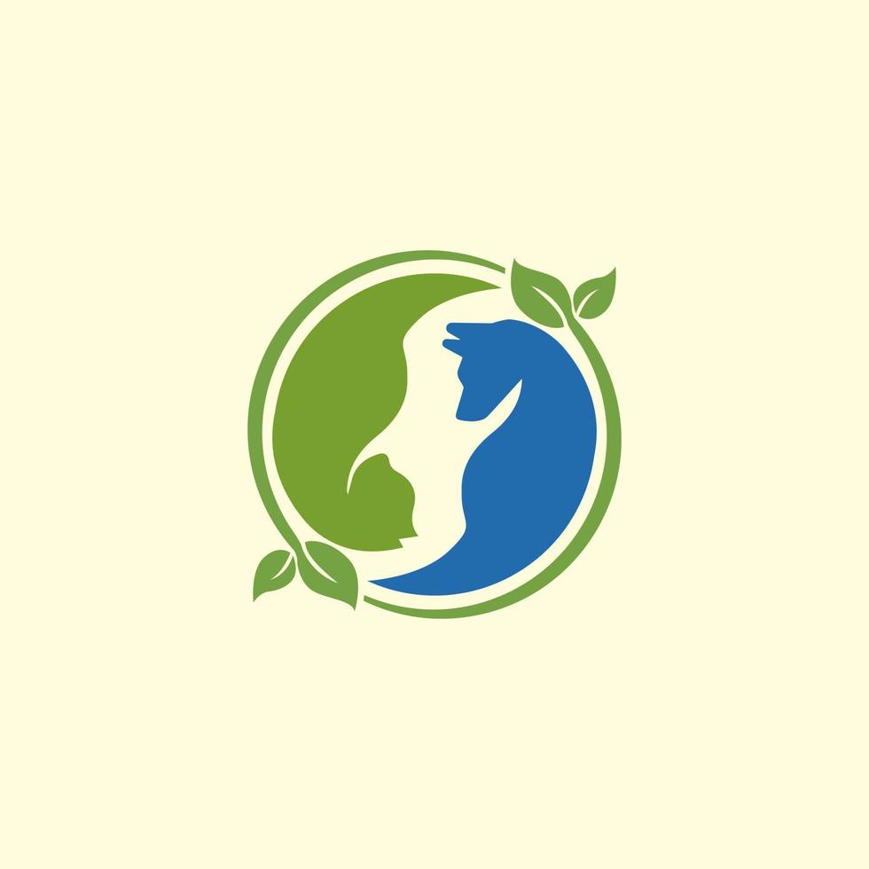 kat en hond logo met groen bladeren vector