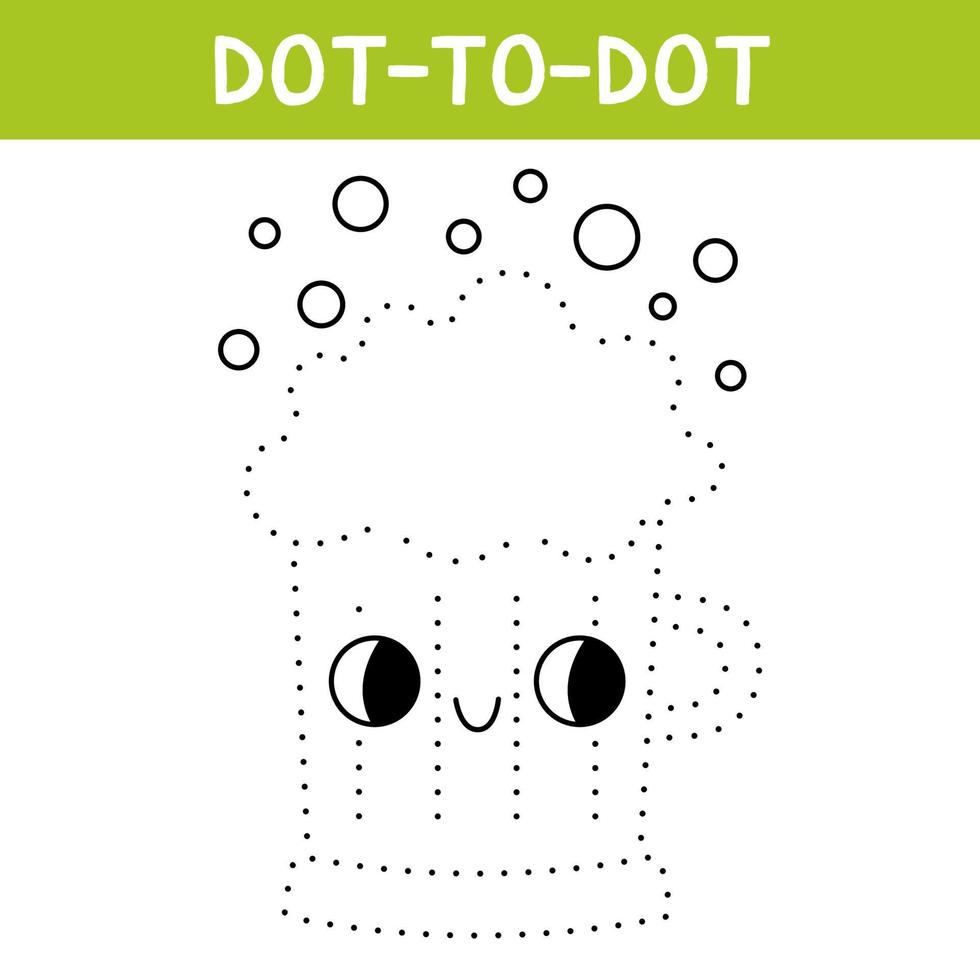 aansluiten de dots en trek schattig mok bier. st. Patrick dag kleur boek. afdrukbare werkblad met oplossing voor school- en peuter. leerzaam spel voor kinderen. vector tekenfilm illustratie.