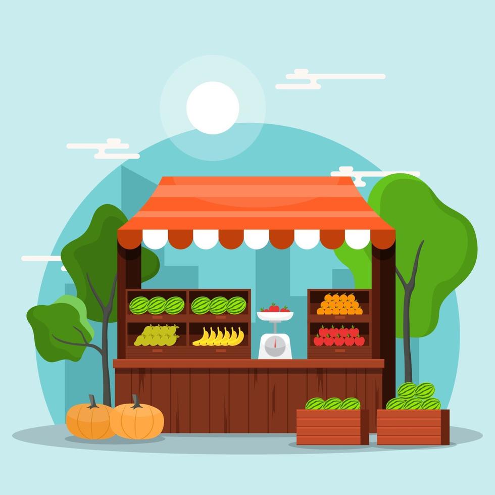 vers fruit groente winkel kraam staan kruidenier in markt illustratie vector