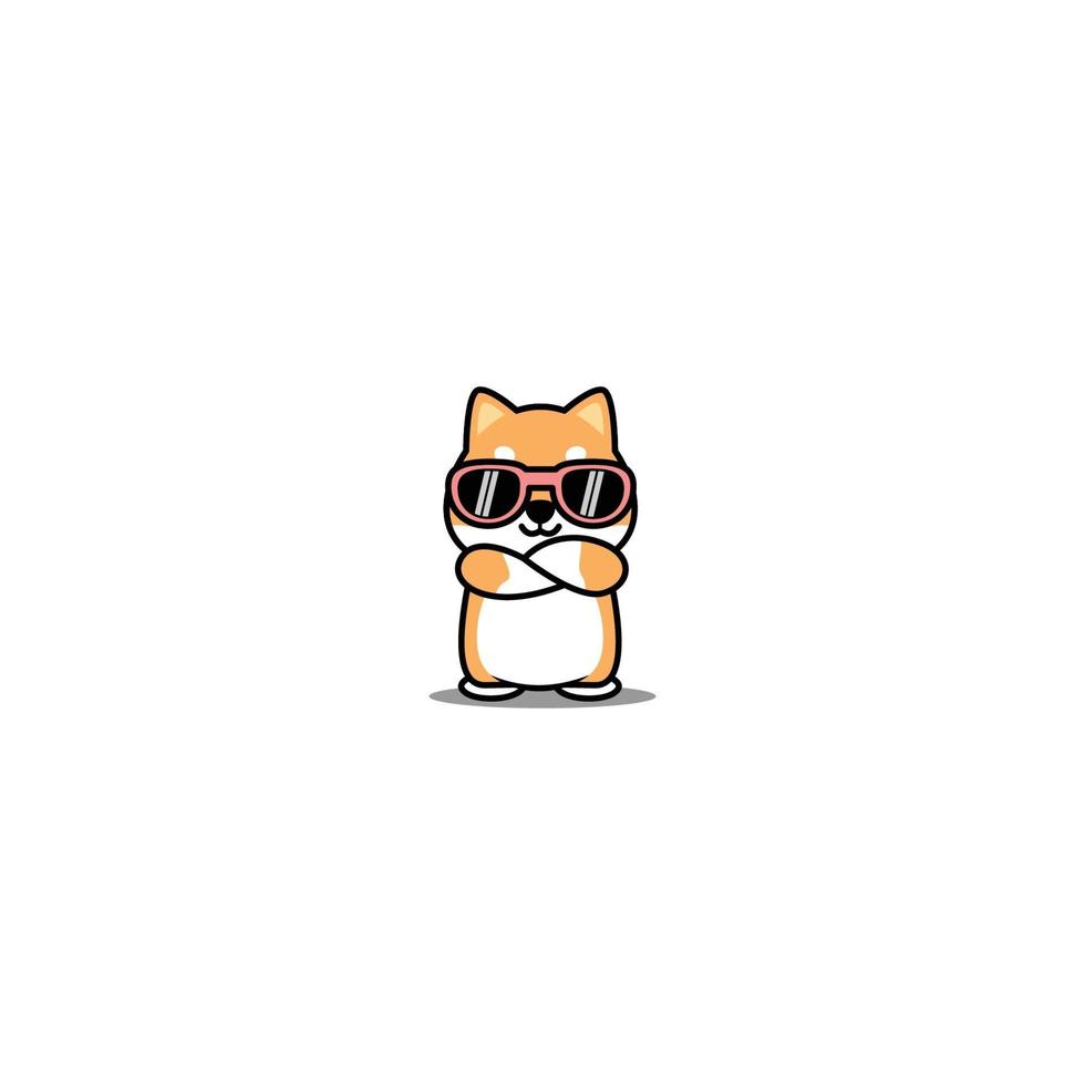 schattige shiba inu-hond met zonnebril die wapensbeeldverhaal, vectorillustratie kruisen vector