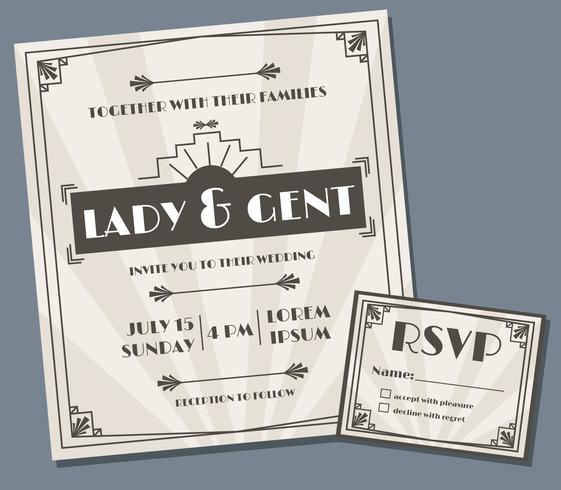 Art Deco Wedding Invitation Design Vector