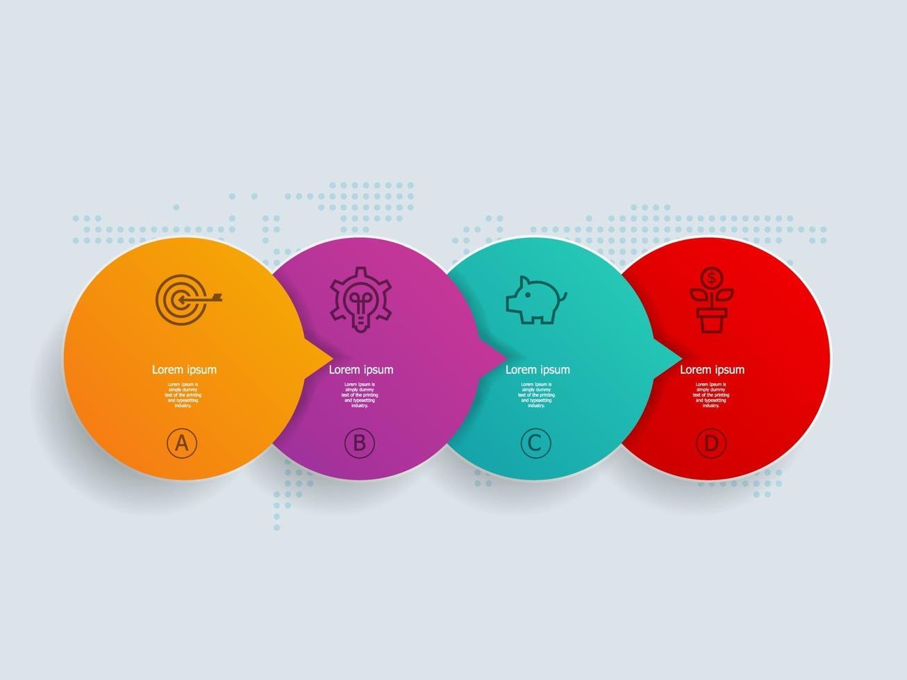 abstracte cirkel tijdlijn infographics 4 stappen met wereldkaart voor zaken en presentatie vector