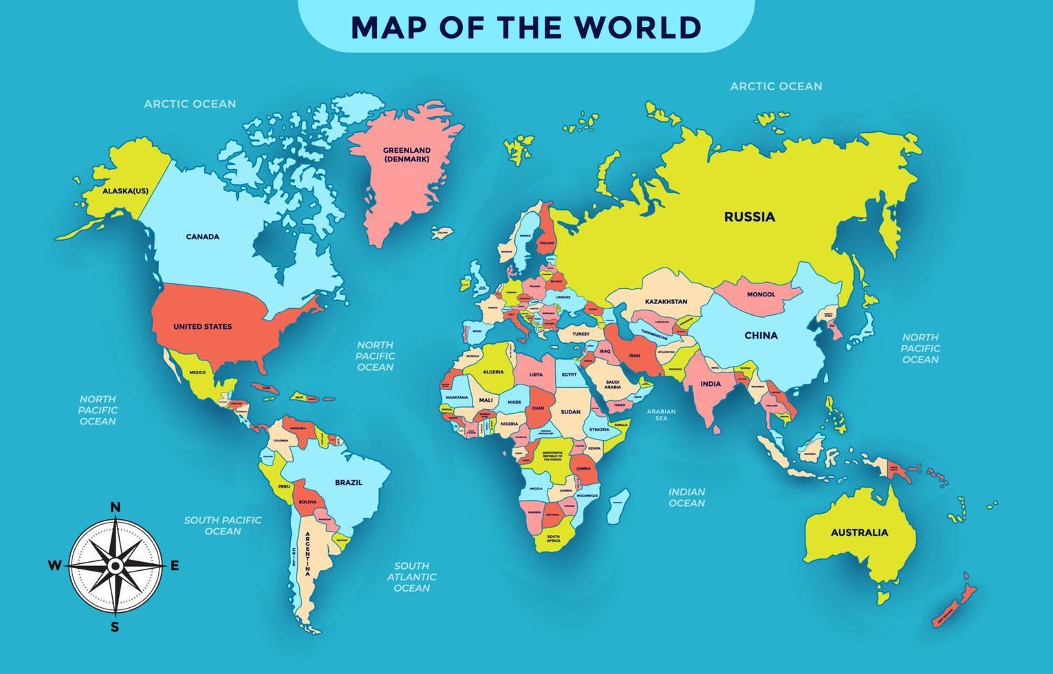 wereld kaart met land namen vector