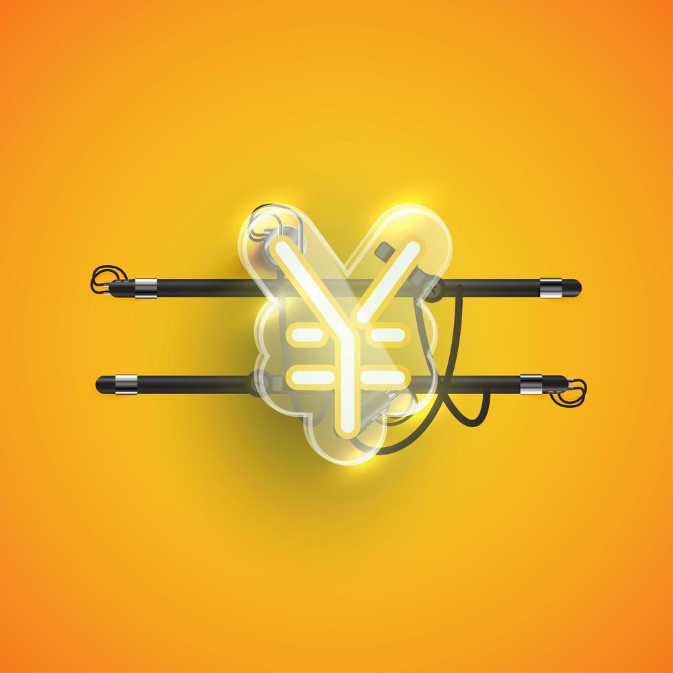 realistisch neon ‘yen - juan sign’ karakter met plastic omhulsel, vectorillustratie vector