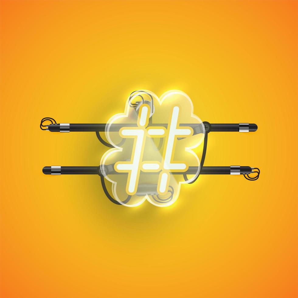 realistische neon 'hash-tag' karakter met plastic omhulsel, vectorillustratie vector