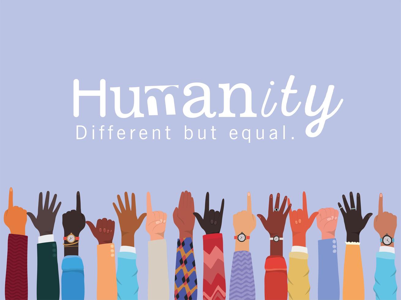 diversiteit en menselijkheid concept met interraciale handen omhoog vector