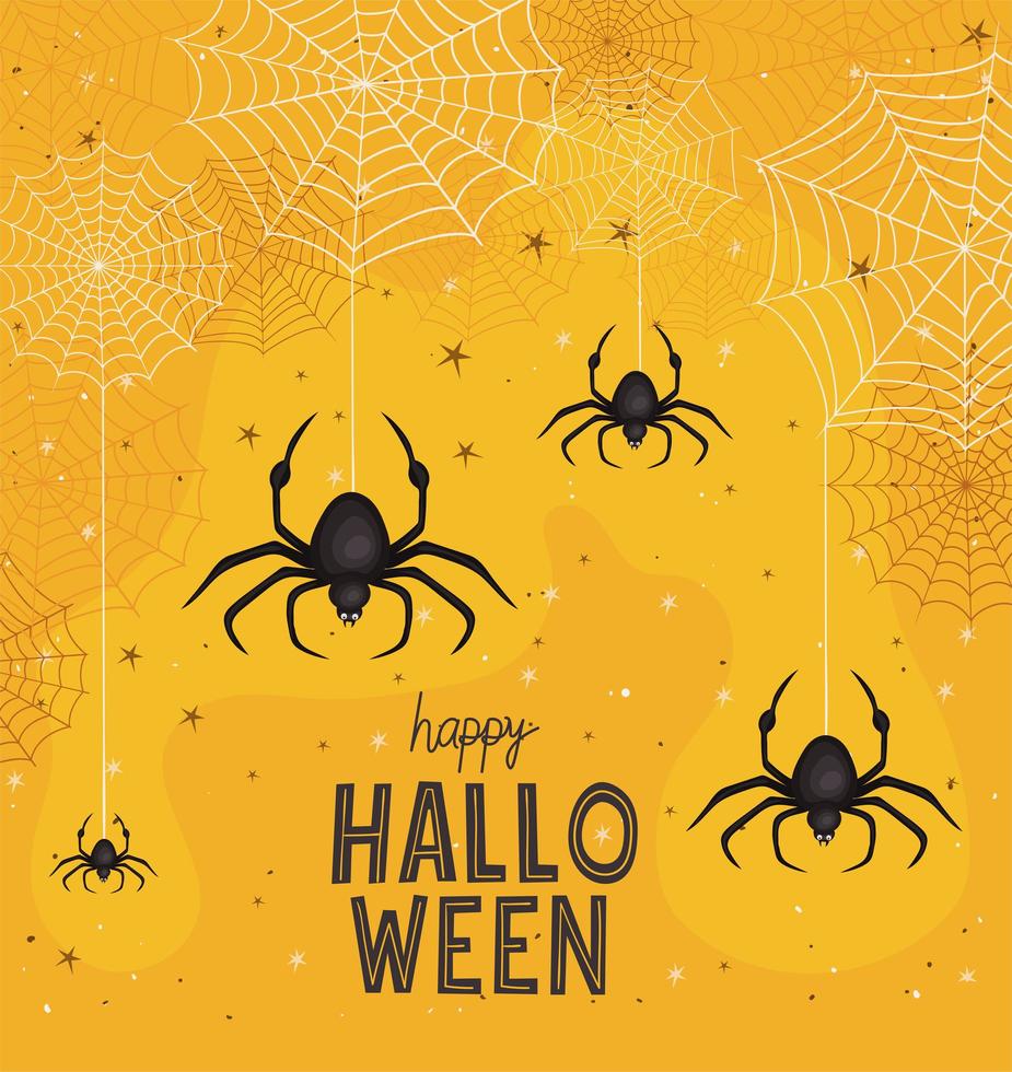 halloween-spinnenbeeldverhalen met spinnenwebben vectorontwerp vector