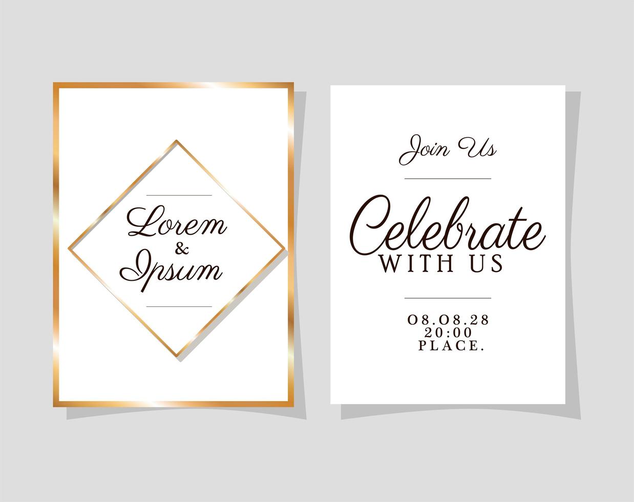 twee huwelijksuitnodigingen met gouden frames vector ontwerp