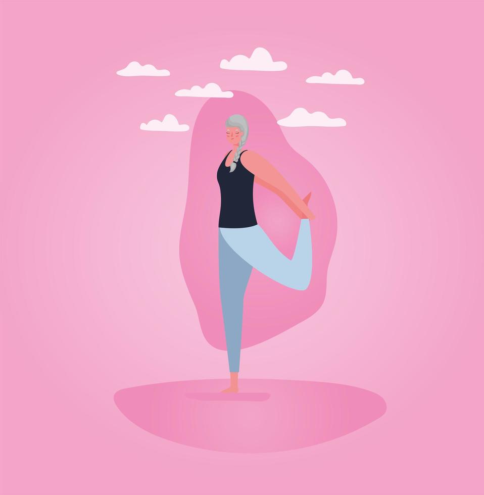 bejaarde vrouw doet yoga vector