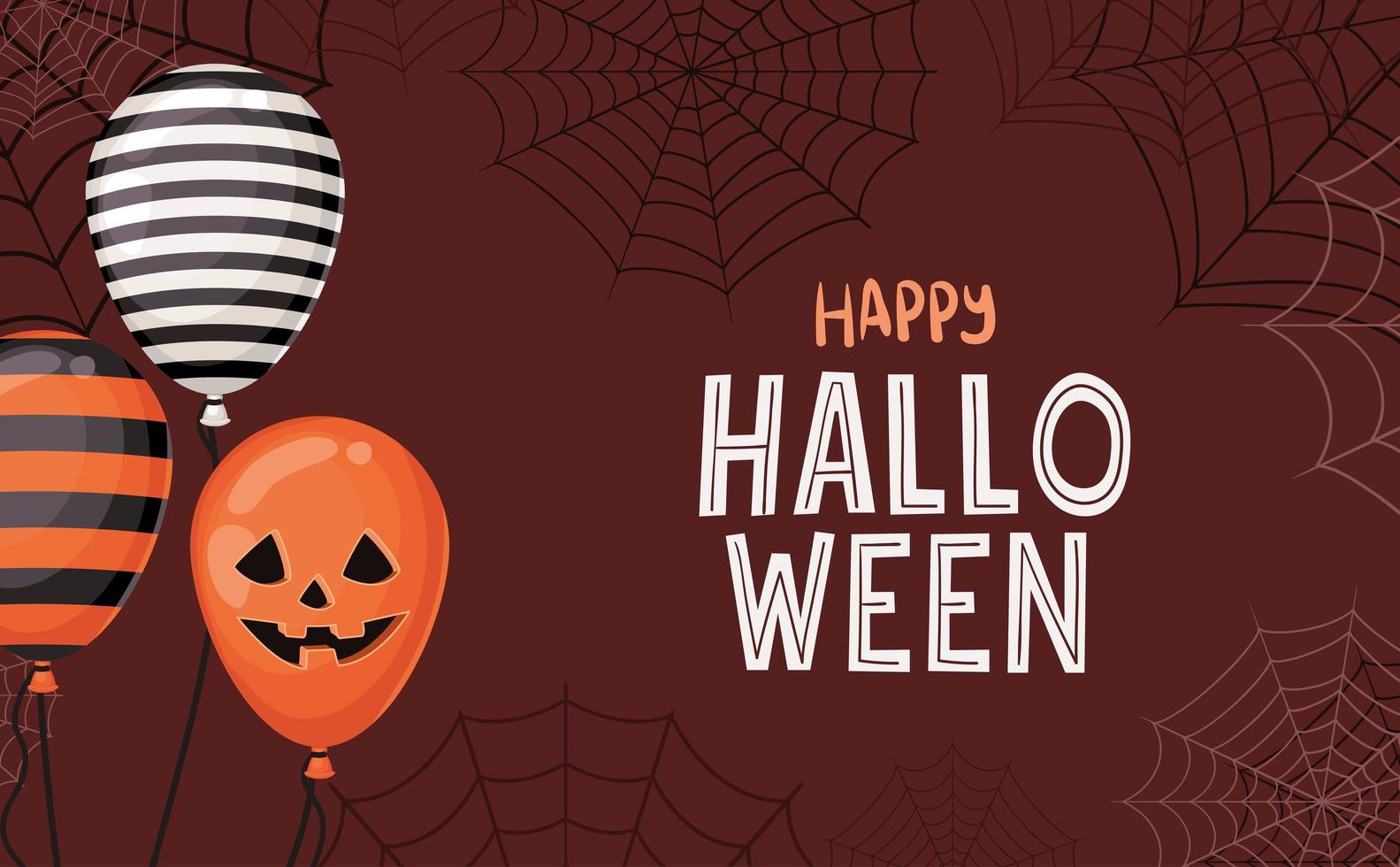 halloween ballonnen met spinnenwebben vector ontwerp