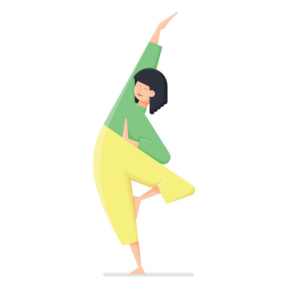 jong meisje aan het doen uitrekken yoga oefening. meisje in yoga houding, gezond levensstijl concept. vlak vector illustratie