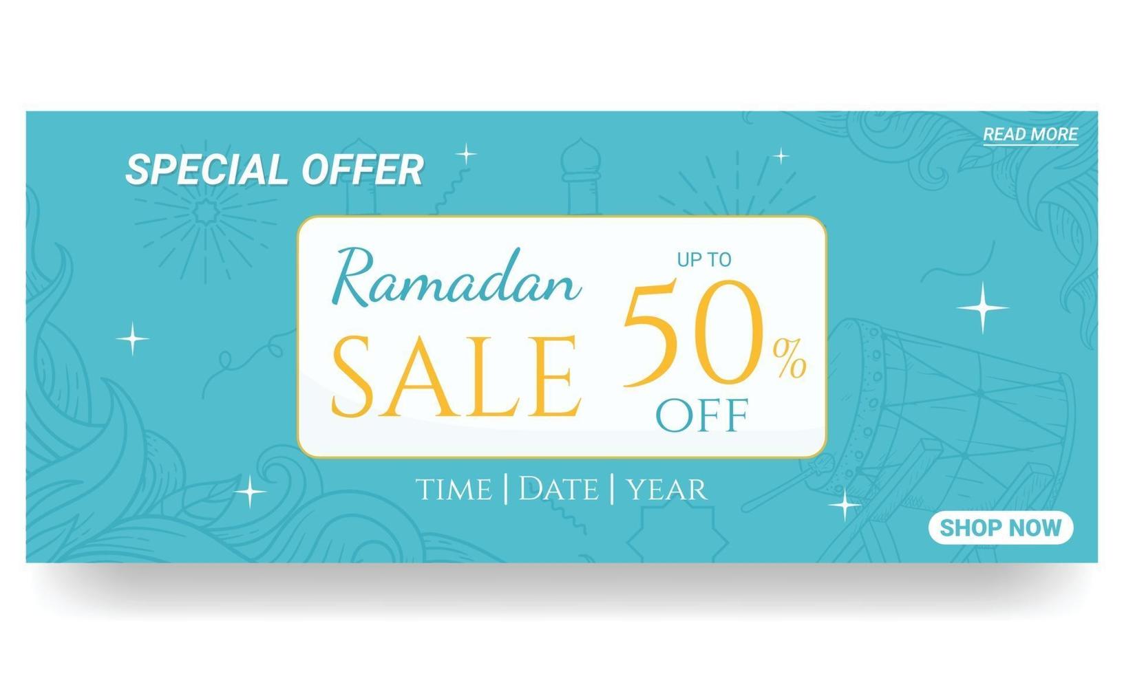 hand getrokken ramadan. doodles ramadan verkoop banner vector