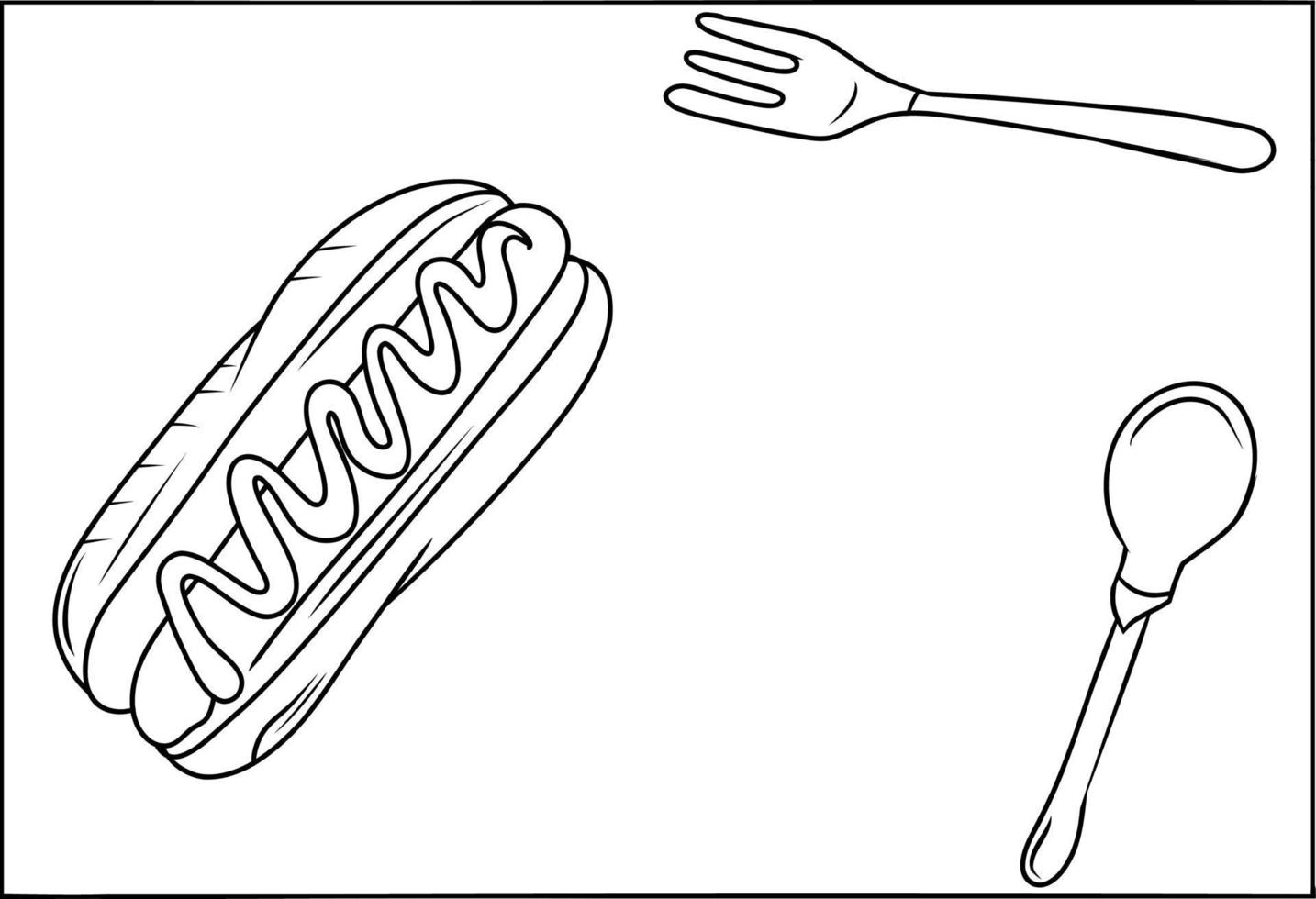 gemakkelijk en minimalistisch voedsel achtergrond met heet hond en lepel tekening vector