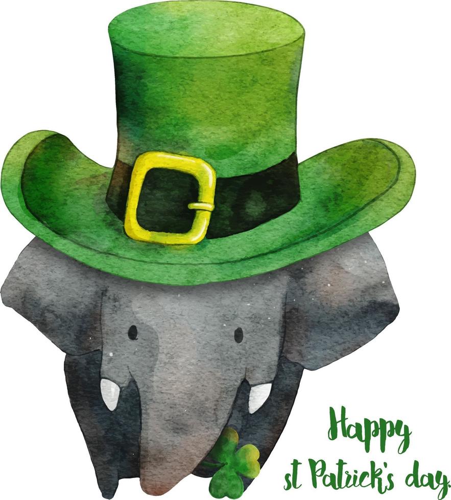 olifant met hoed voor st patrick's day. aquarel illustratie vector. vector