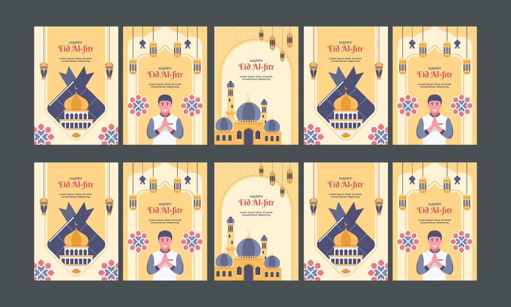 gelukkig vieren eid al-fitr sociaal media verhalen reeks vector vlak ontwerp