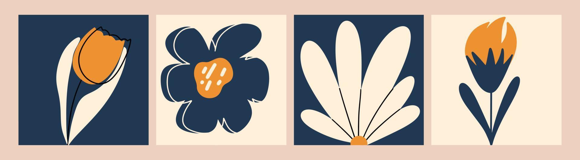 reeks van abstract artistiek modieus bloemen kaarten. bloemen verzameling. vector illustratie in vlak stijl