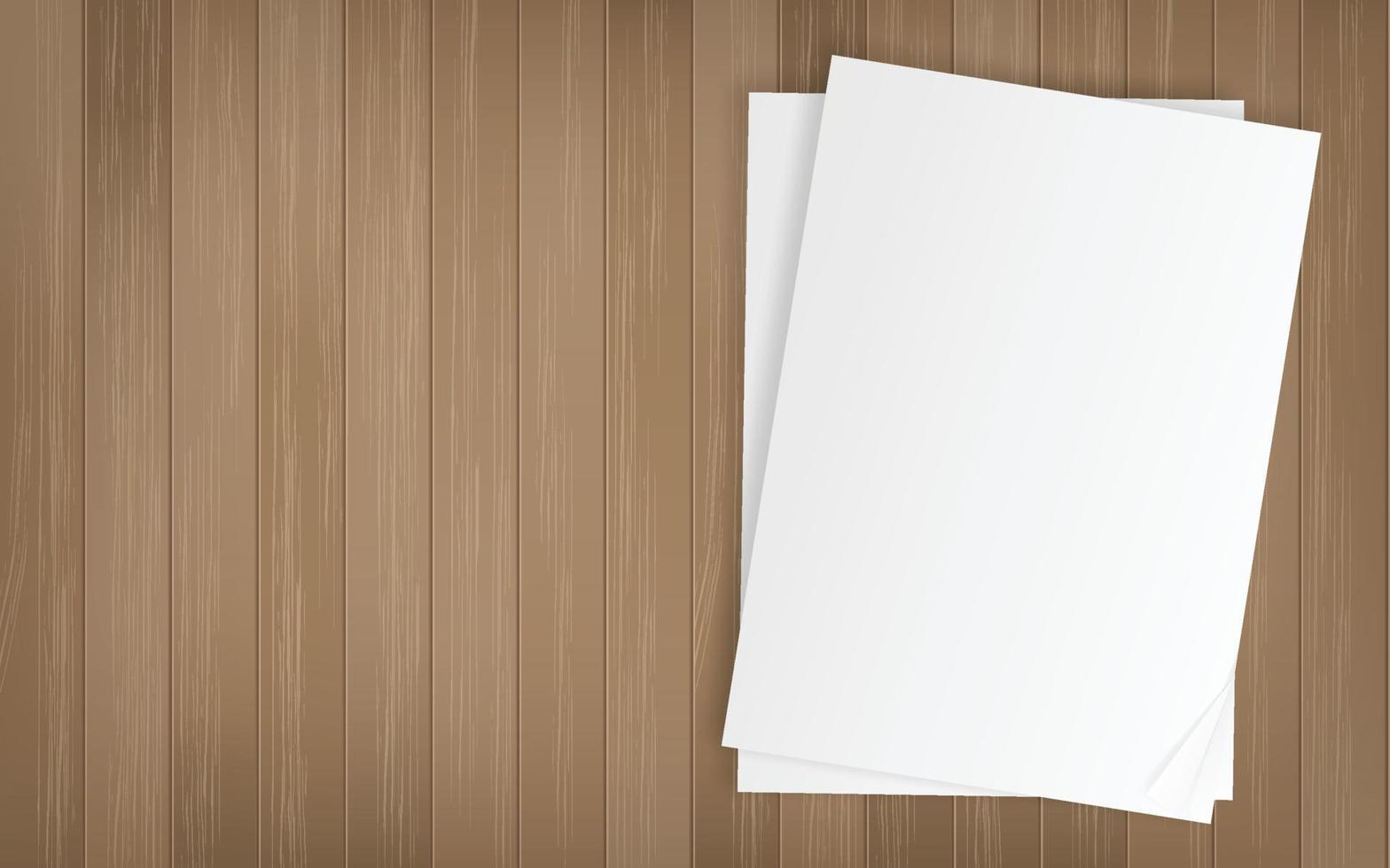 Witboek blad op houtstructuur achtergrond. vector. vector