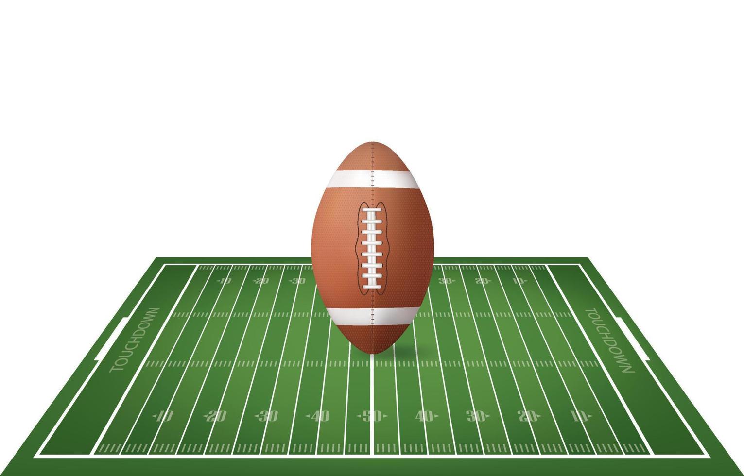 Amerikaans voetbal bal Aan Amerikaans voetbal veld- met lijn patroon Oppervlakte voor achtergrond. perspectief keer bekeken van Amerikaans voetbal veld. vector. vector