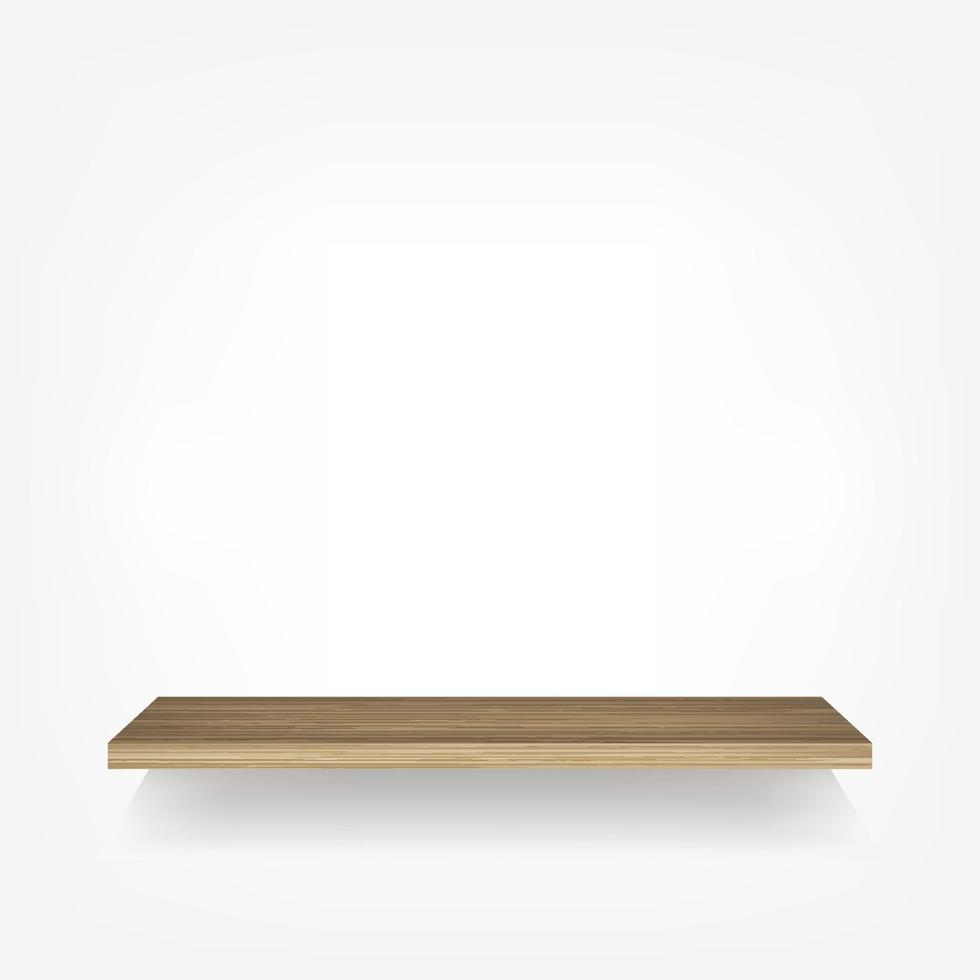 lege houten plank op witte achtergrond met zachte schaduw. vector. vector